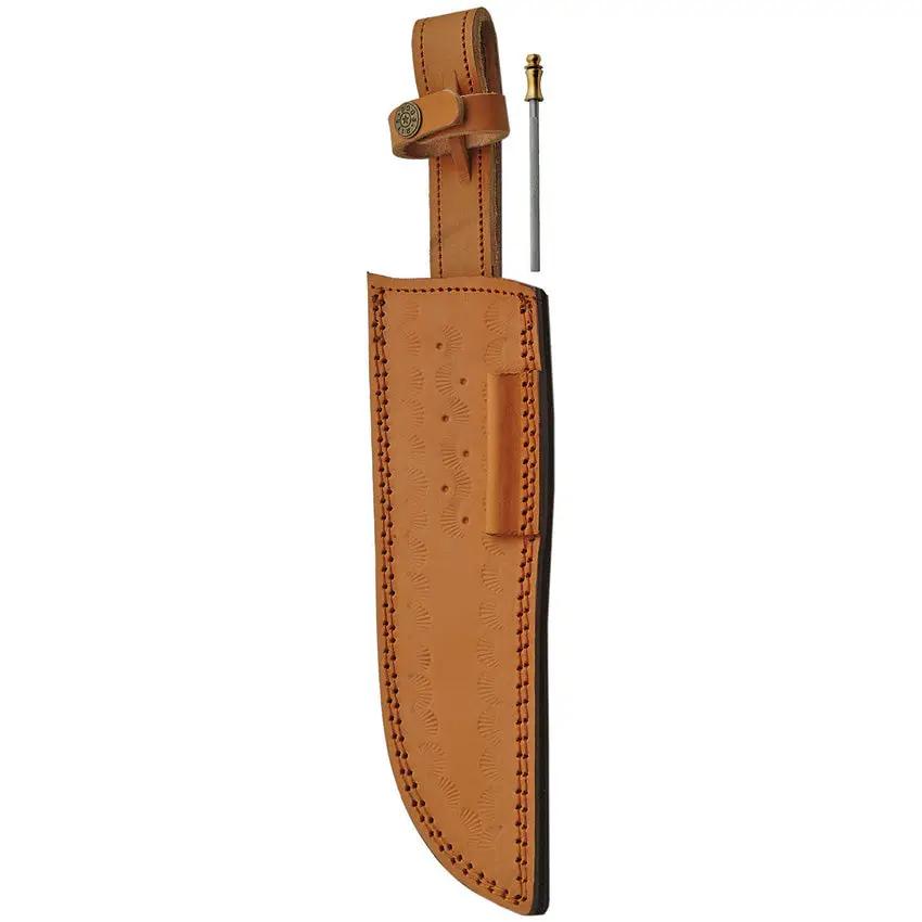 Damascus Forge Damascus Bowie Knife DM-1132 - Olive Wood Handle, Brass Guard, Leather Sheath by Damascus
