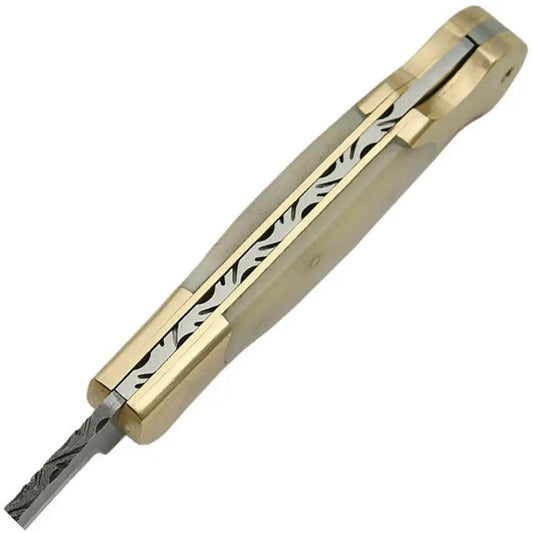 Damascus Lockback Bone DM-1162BO - White Smooth Bone Handle With Genuine Brass Bolsters by Damascus