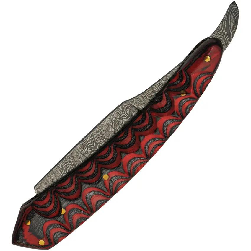 Damascus Razor Folder Redwood DM-1250 - 2.5 Inch Damascus Blade And Black Red Pakkawood Handle With Extended Tang by Damascus