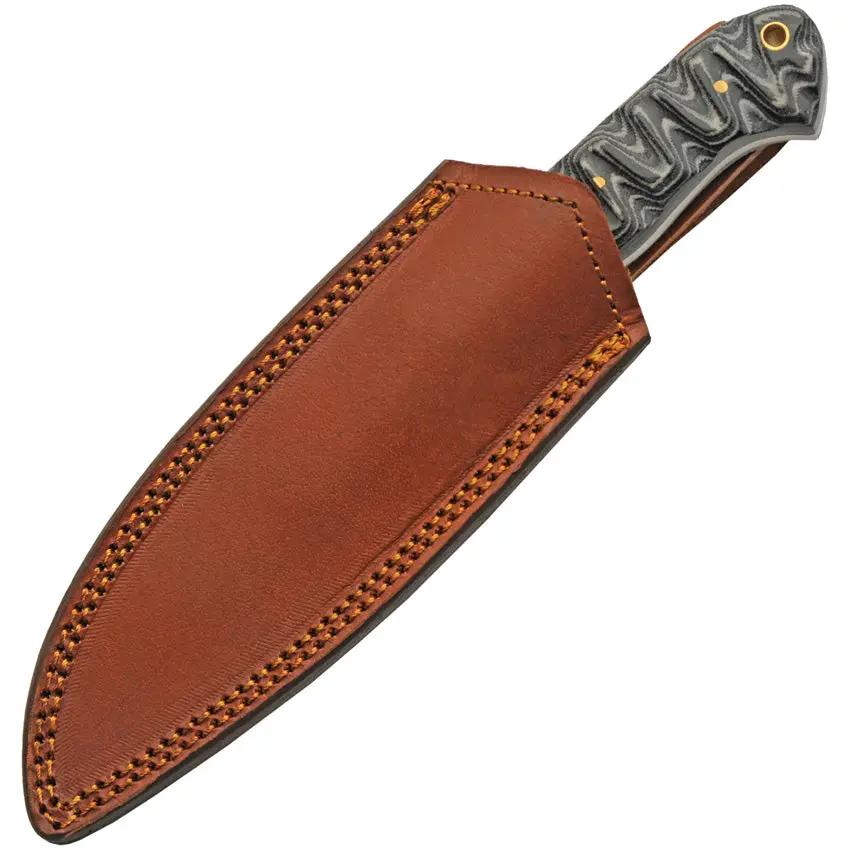 Damascus Charcoal Hunter DM-1306 - Full Tang Damascus Blade With Black And White Micarta Handle And Leather Sheath by Damascus