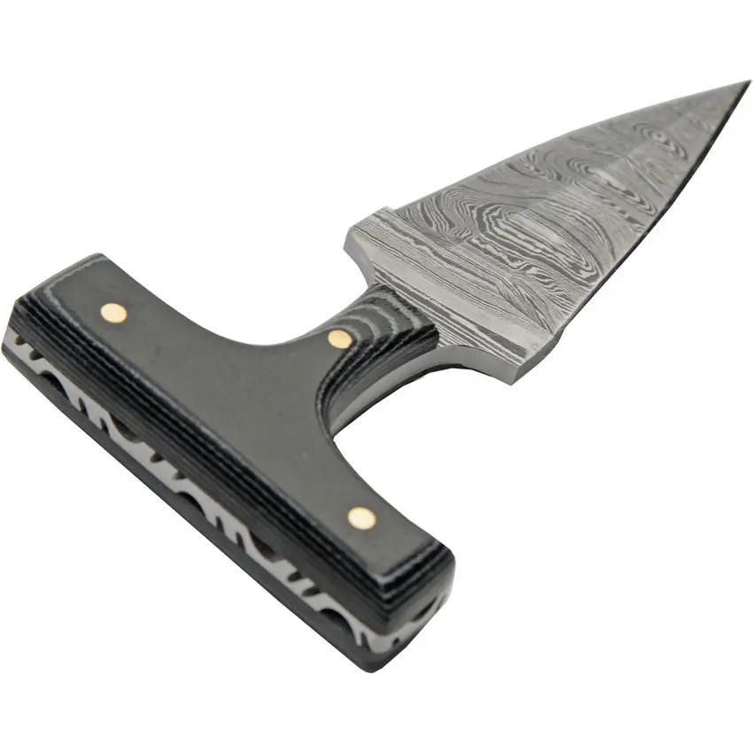 Damascus Push Dagger Micarta DM-1317BK - Double Edged Blade Full Tang Black Micarta Handle Leather Sheath by Damascus