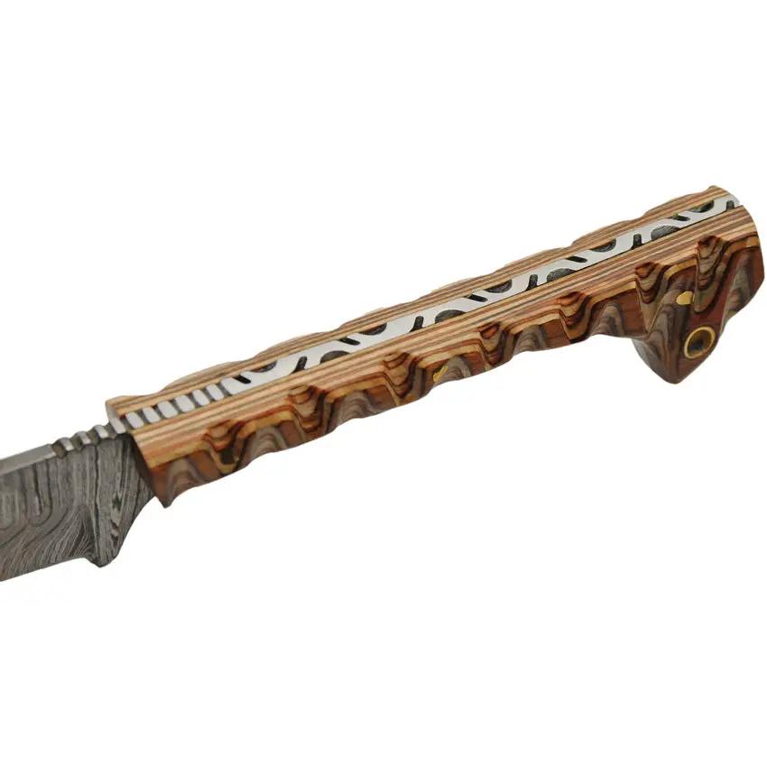 Damascus Prideful Fang Caper Knife DM-1320BR - Caping Blade Brown Pakkawood Handle Full Tang by Damascus