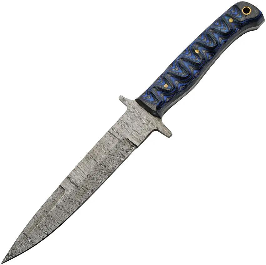 Damascus Pig Sticker Blue Knife - Full Tang Damascus Blade With Leather Sheath And Lanyard Hole by Damascus