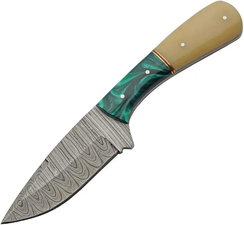 Damascus Skinner DM-1370GN - Full Tang 4 Inch Damascus Blade With Camel Bone And Green Acrylic Handle by Damascus