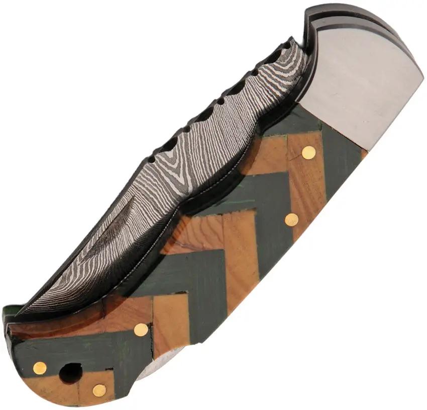 Damascus Forge Lockback Knife DM-1416GN - Damascus Steel Clip Point Blade With Green Wood Handle by Damascus
