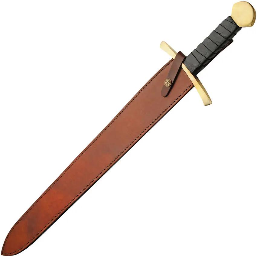 Damascus Medieval Sword DM-5030 - Handforged Damascus Blade, Leather Wrapped Grip, Brass Guard by Damascus