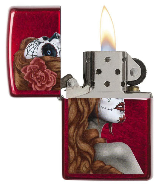 Zippo Day of the Dead Girl Lighter – Candy Apple Red by Zippo
