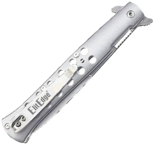 ElitEdge Linerlock Assisted Opening Knife - Silver Aluminum Handle with Pocket Clip by ElitEdge