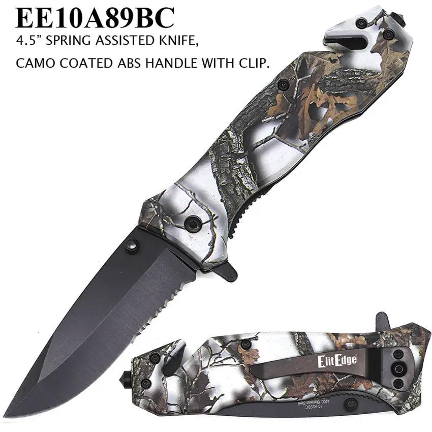 ElitEdge Linerlock Black Camo Knife - Assisted Opening, 3.5 Inch Black Stainless Blade, Belt Cutter, Glass Breaker by ElitEdge