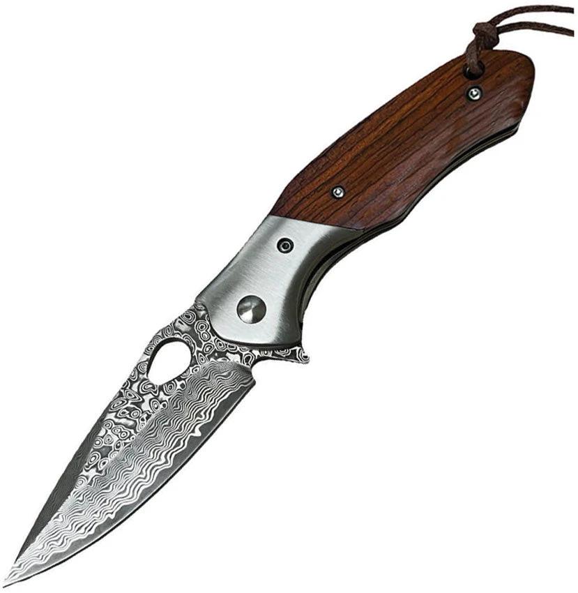 ElitEdge Linerlock Damascus Wood 10-B009WD by ElitEdge