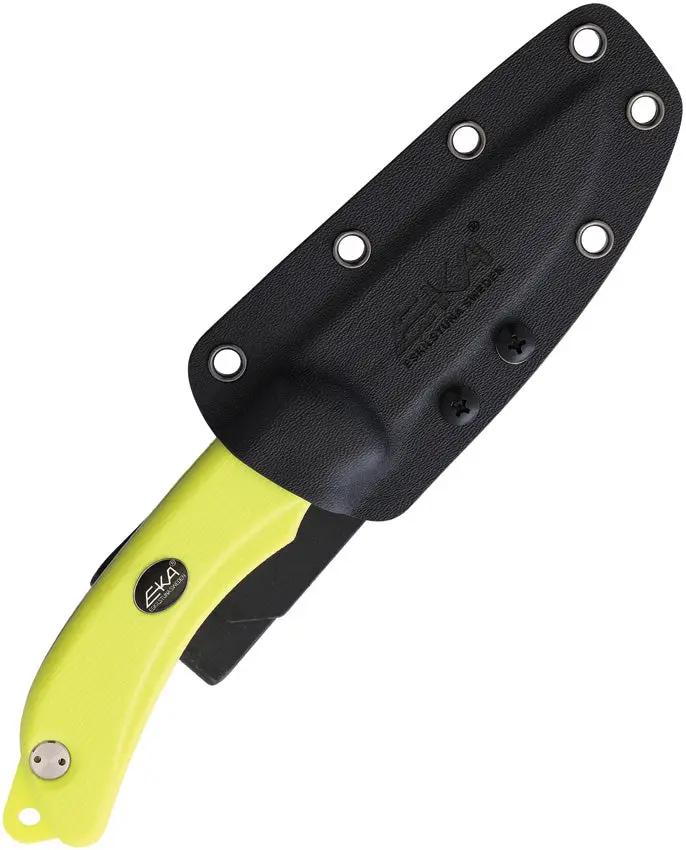 EKA Swedblade G4 Lime Dual Utility And Gut Blade Push Button Neon Rubber Handle For Outdoor Enthusiasts by EKA