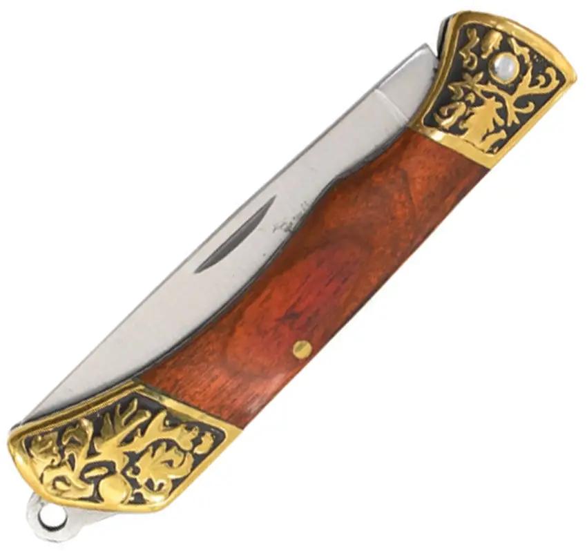 Elk Ridge Slip Joint Wood ER-2023RD - Satin Finish Stainless Blade With Brown Wood Handle And Brass Bolsters by Elk Ridge