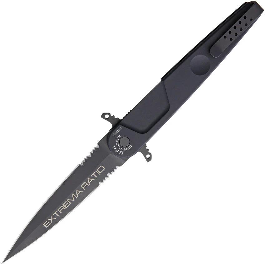 Extrema Ratio BD4 Contractor Linerlock Knife With N690 Double Edge Serrated Blade Black Handle Tactical EDC by Extrema Ratio