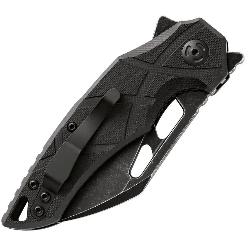 Fox Edge Atrax Linerlock - Black Stonewash 8Cr13MoV Blade With G10 Handle Pocket Clip Lanyard Hole by Fox Edge