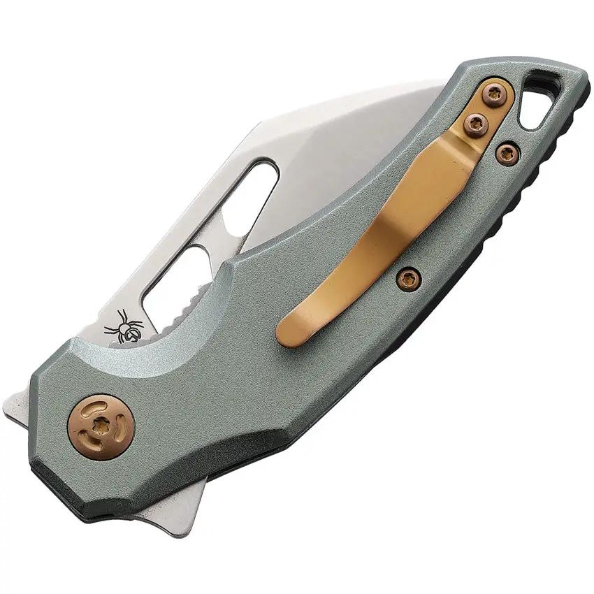Fox Edge Atrax Linerlock Folding Knife - Satin 8Cr13MoV Blade With Gray Aluminum Handle Extended Tang by Fox Edge