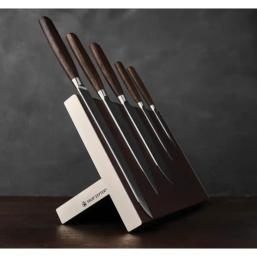 FELIX Kitchen Set Magnetic Block - Five Knife Set With Smoked Oak Handles And Magnetic Stand by FELIX