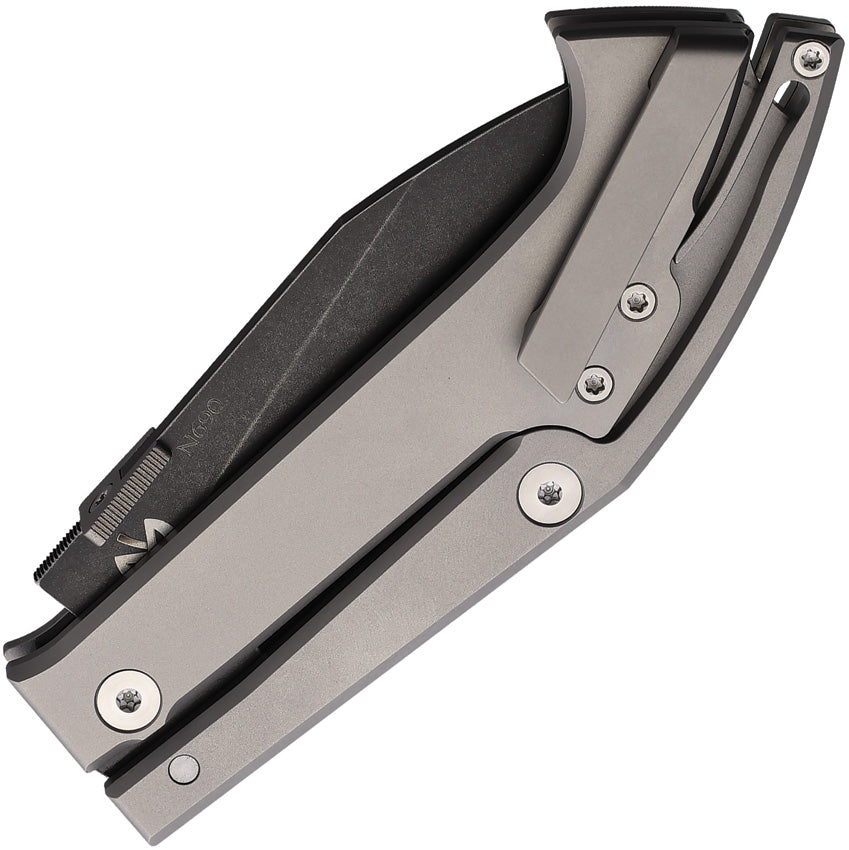 Fred Perrin Warthog MKH02S - 3-Inch Black Stonewash Bohler N690 Blade, 4-Inch Closed, Titanium Handle, MAX Knives Collab by Fred Perrin