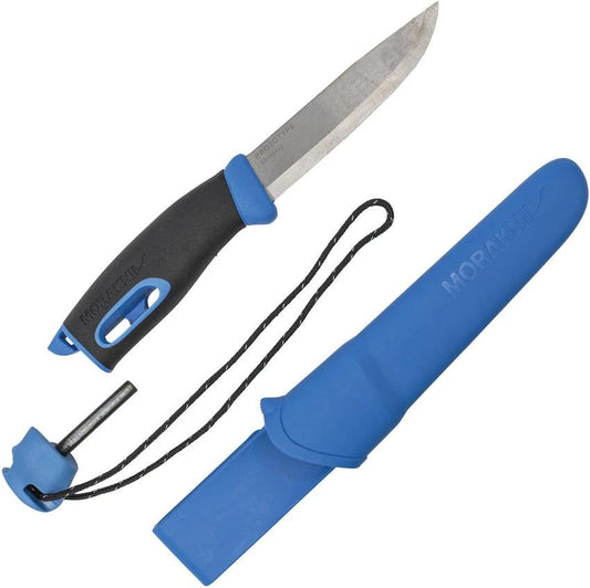 Mora Companion Spark Knife Blue With Fire Starter Outdoor Survival Fixed Blade 4Inch Satin Scandi by Mora