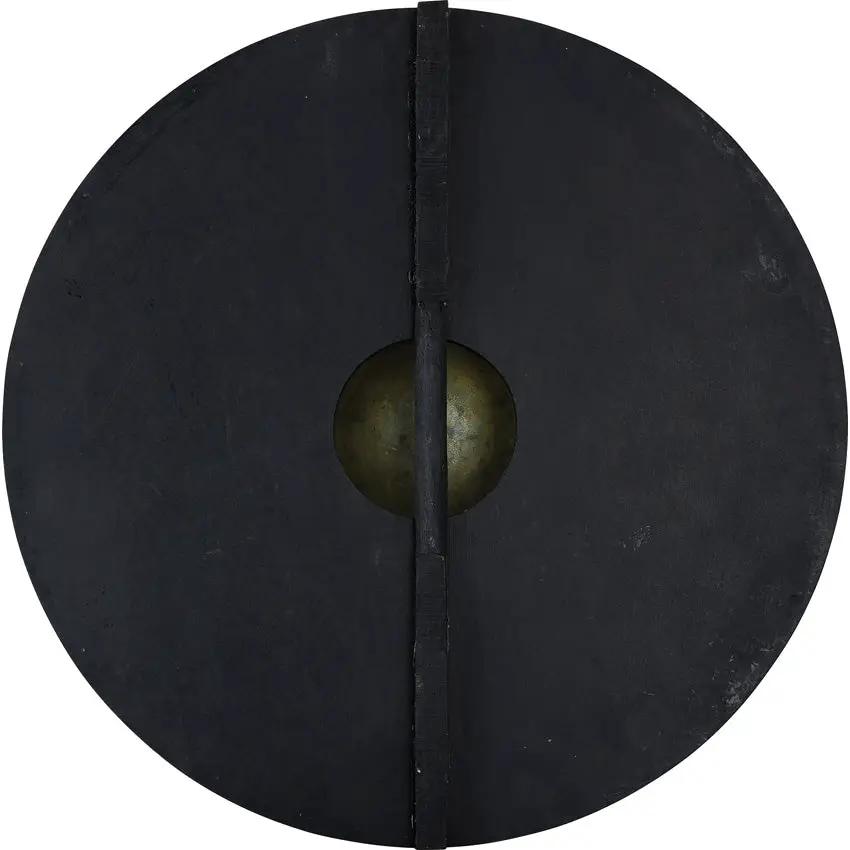 India Made Wood Shield AN2004 - 23.5 Inch Diameter Brass Accents Black Wood Shield With Leather Back Straps by India Made