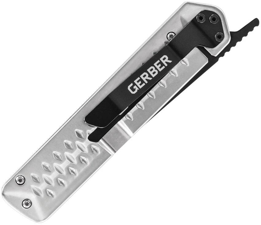 Gerber Ayako Framelock Folding Knife 3.5 Inch Black Oxide Tanto Blade Rugged Silver Aluminum Handle EDC by Gerber