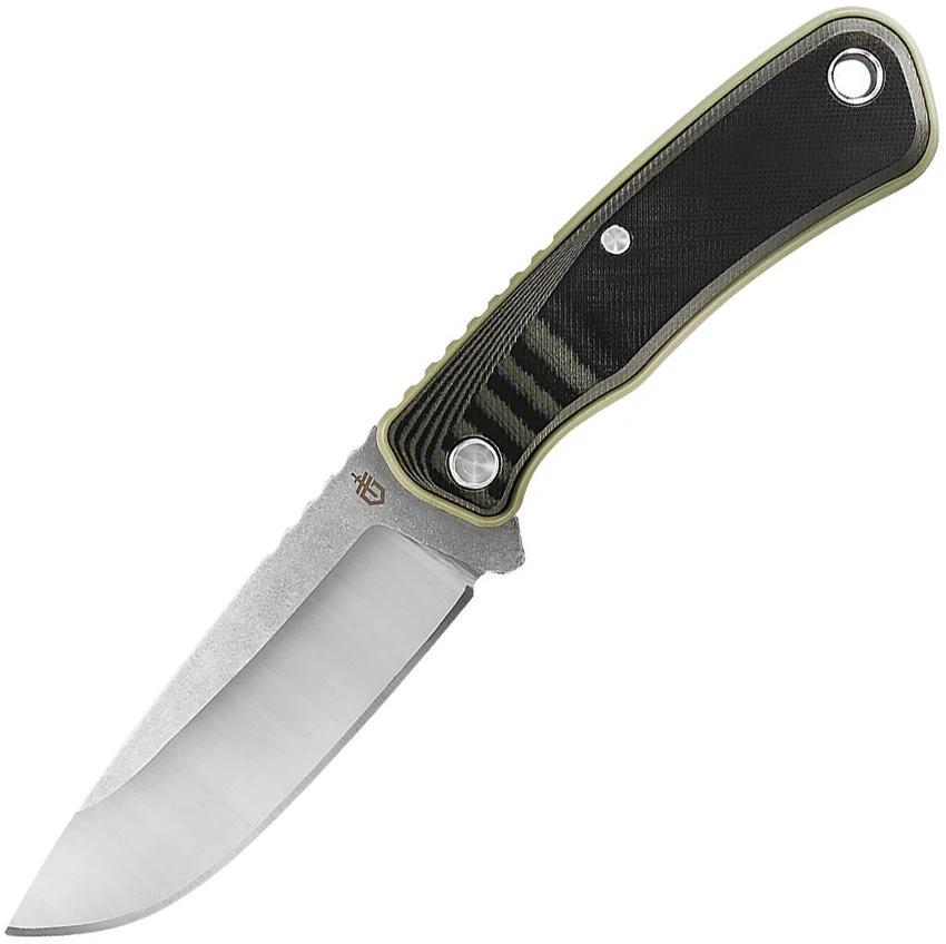 Gerber Downwind Fixed Blade Knife For Outdoor Enthusiasts With Stonewash Drop Point Blade And Green G10 Handle by Gerber