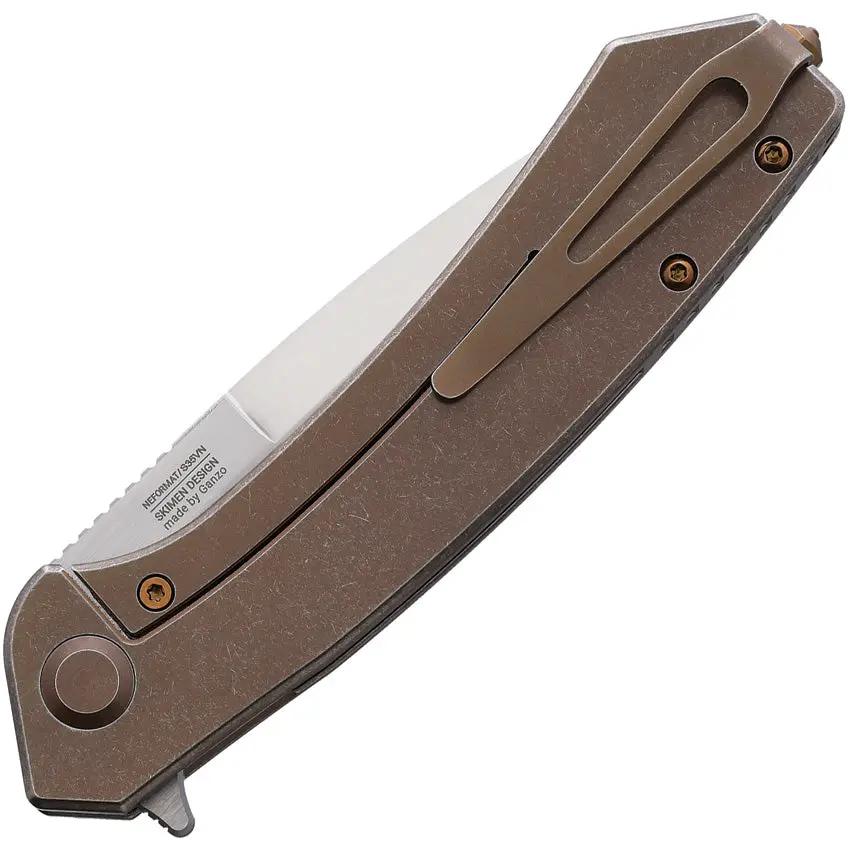 Ganzo Knives Skimen Framelock Bronze TBZ - S35VN Blade, Bronze Anodized Titanium Handle, Extended Tang, Glass Breaker by Ganzo Knives