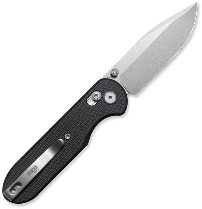 GEO Ethereal Cutter - Axis Lock, Black G10 Handle, 3 Inch M390 Blade, Stonewash Finish by GEO Knife