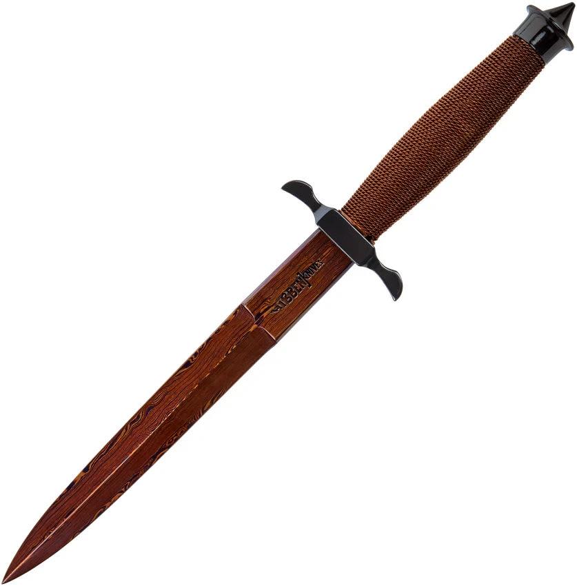Hibben Silver Shadow Dagger With Hellfyre Damascus Blade And Wire Wrapped Handle For Knife Collectors Premium Sheath by Hibben