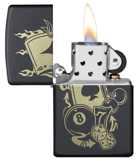 Zippo Gambling Design Lighter – Black Matte Finish by Zippo
