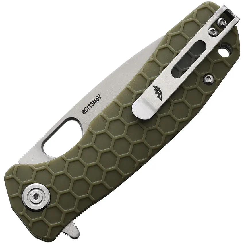 Honey Badger Knives Medium Linerlock HB1013 - Satin 8Cr13MoV Blade Green GRN Handle Drop Point by Honey Badger Knives