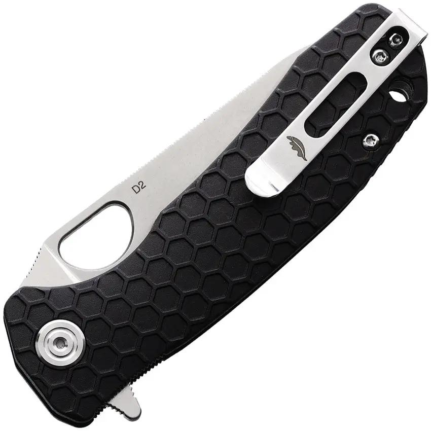 Honey Badger Knives Medium Leaf Linerlock Black HB1386 - D2 Tool Steel Blade Textured Nylon Handle by Honey Badger Knives