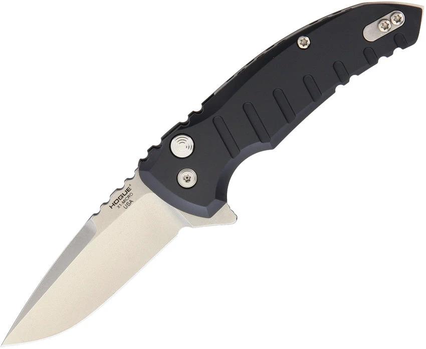 Hogue X1 Micro Button Lock Knife 4 Inch Closed Premium CPM 154 Drop Point Aluminum Handle For EDC by Hogue