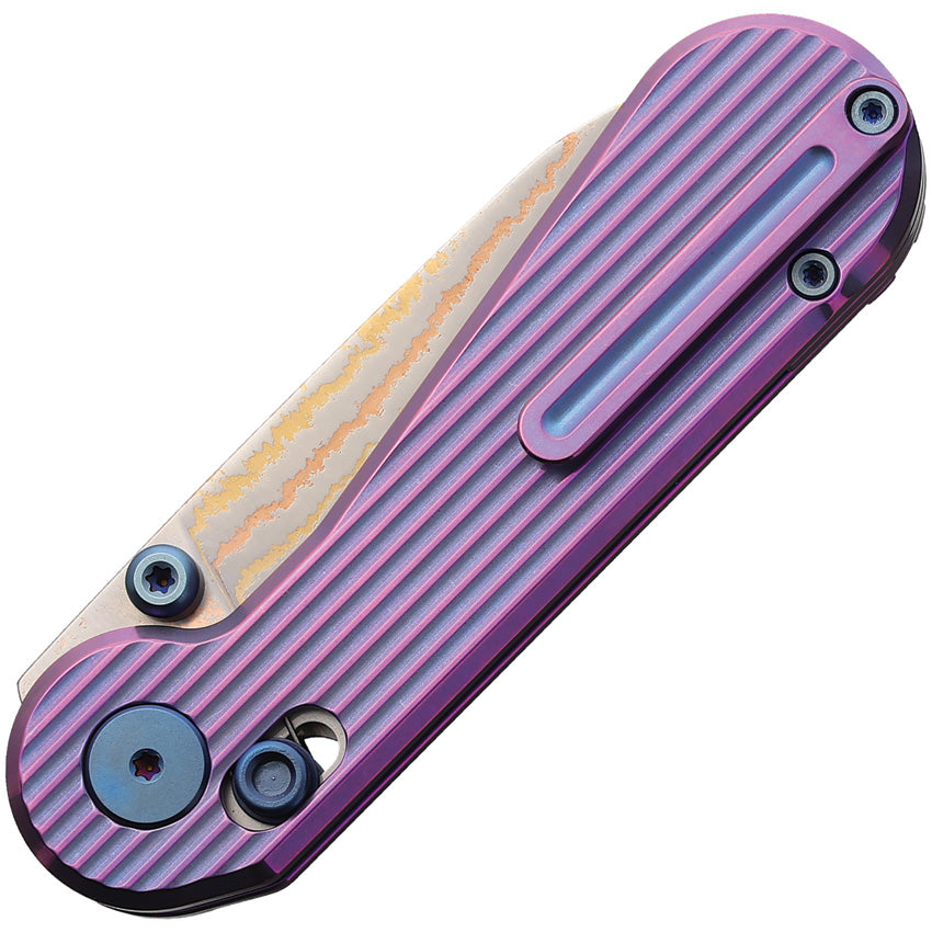 HIGHTRON Edgeplay Axis Lock - Purple Sculpted Titanium Handle With Copper Damascus Blade by HIGHTRON