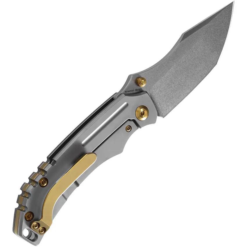Kansept Knives Pelican EDC Framelock K1018A1 - S35VN Modified Tanto Blade, Gray Titanium Handle, Gold Accents by Kansept Knives