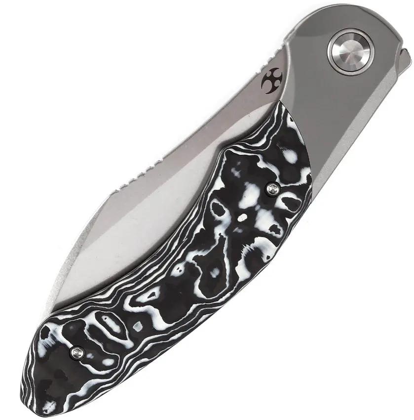 Kansept Knives Cosmos Framelock - CPM-20CV Wharncliffe Blade Gray Titanium Handle With Black And White Carbon Fiber Onlay by Kansept Knives