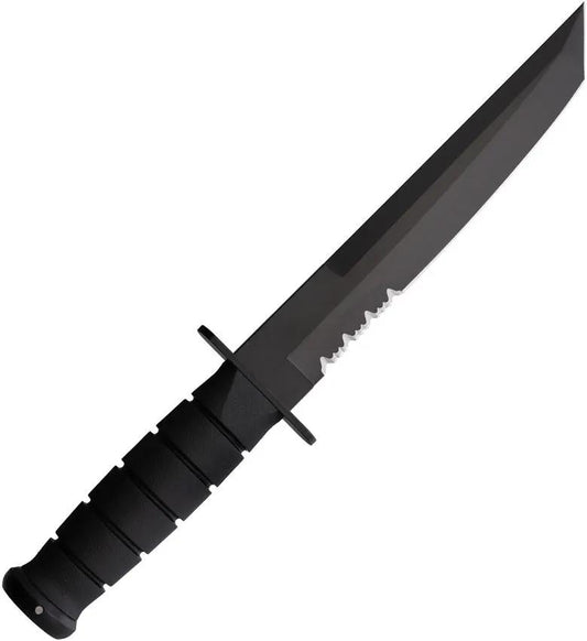 Ka-Bar Black Tanto Knife 8in Hollow Ground 1095 Cro-Van Blade For Outdoor Enthusiasts Kraton G Handle by Ka-Bar