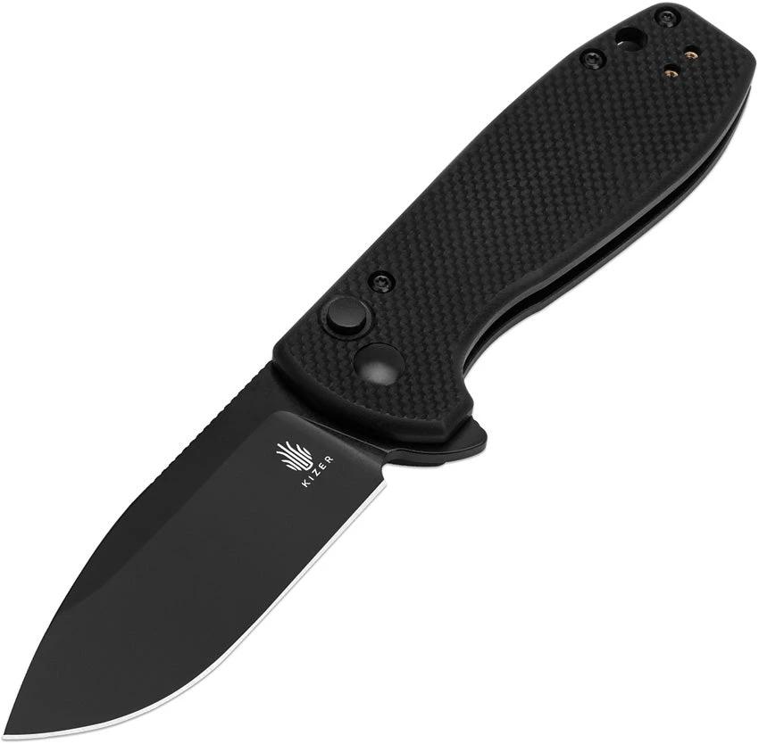 Kizer Amicus Button Lock Folding Knife With Black G10 Handle Extended Tang Premium 3-Inch 9Cr18MoV Blade EDC by Kizer Cutlery