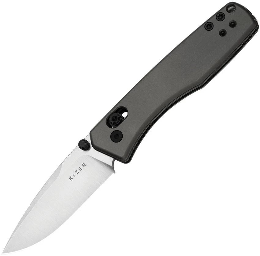 Kizer Cutlery Aegis Clutch Lock Gray EDC Knife With AEBL Blade Thumb Stud Lanyard Hole Tweezers And Toothpick by Kizer Cutlery