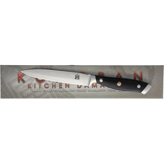 Komoran KO031 H0101 Utility Knife - Damascus Steel Blade Full Tang Black Micarta Handle by Komoran