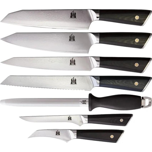 Komoran Damascus Block Set KO036 - Premium Damascus Steel Blades With Storage Block And 7 Knife Set by Komoran