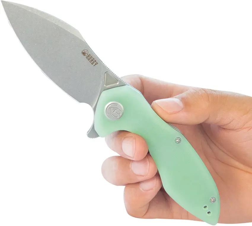 Kubey Noble Linerlock Jade SW KU236M - Stonewash Clip Point Blade, Jade G10 Handle, Extended Tang by Kubey