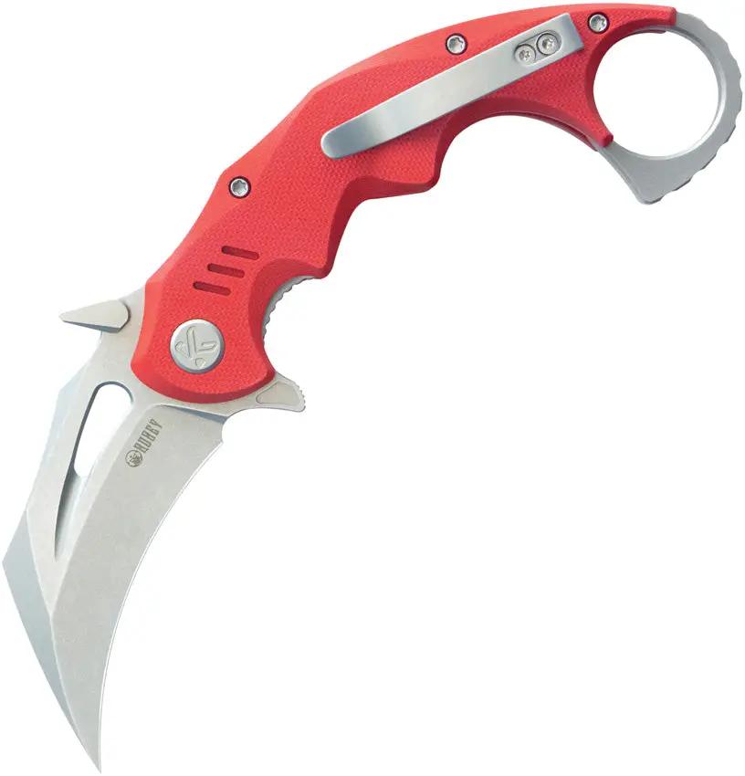 Kubey Mini Wrath Karambit Linerlock KU262D - 4.5 Inch Closed, 2.5 Inch Stonewash 14C28N Blade, Red G10 Handle by Kubey