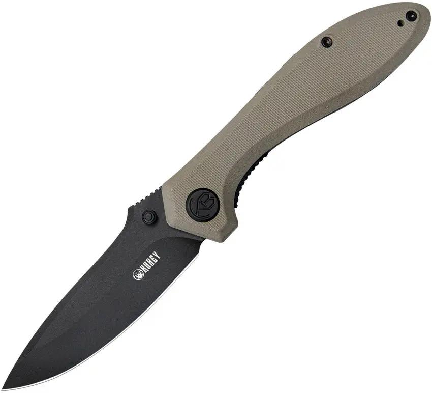 Kubey Ruckus Linerlock Tan KU314K - BlackWash AUS-10A Stainless Blade With Tan G10 Handle by Kubey