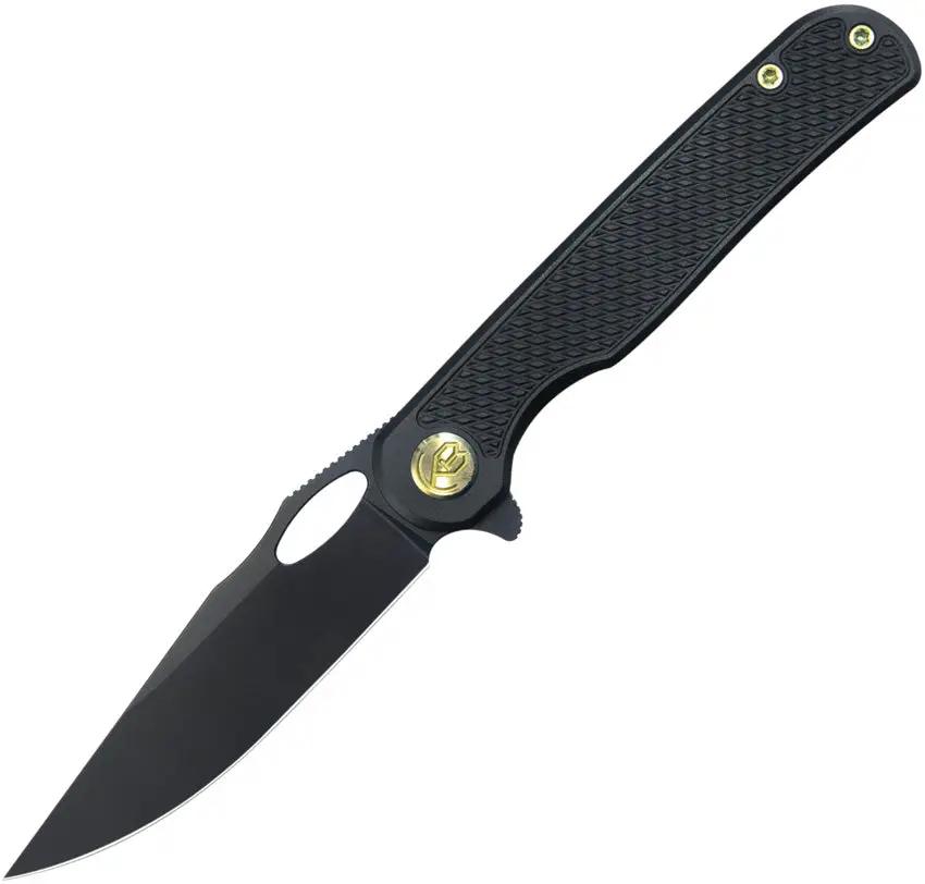 Kubey Hydro Framelock - Black KB323B 3 Inch Bohler M390 Blade With Textured Titanium Handle And Extended Tang by Kubey