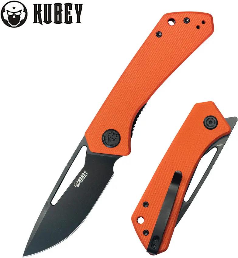 Kubey Thalia Front Flipper Orange G10 Knife 4.5 Inch Closed 3.25 Inch Sandvik 14C28N Stainless Blade Black Stonewash by Kubey