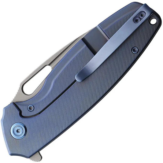 Kubey Tityus Framelock Knife - Blue Titanium Handle With 3.38in 14C28N Blade KB360D by Kubey