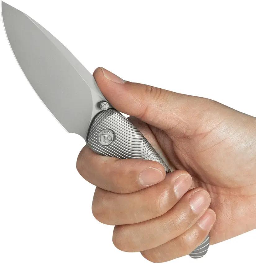 Kubey Pioneer Framelock BB KB379A - CPM-20CV Blade, Gray Titanium Handle, Extended Tang, Thumb Stud, Pocket Clip by Kubey
