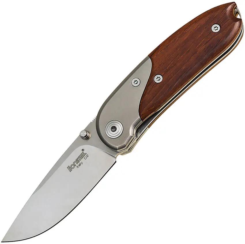 LionSteel Mini Premium Linerlock Santos Wood EDC Knife Two And A Quarter Inch D2 Blade Titanium Bolsters Pocket Clip by LionSTEEL
