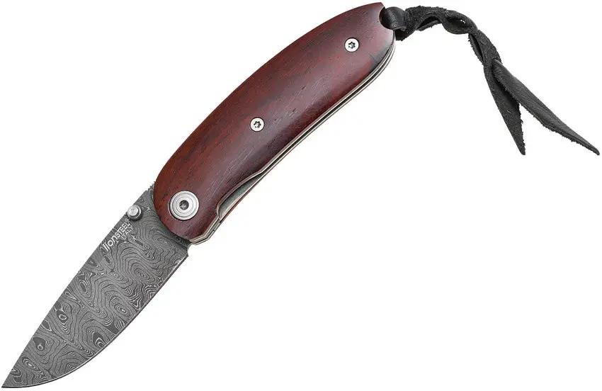 LionSteel Mini Damascus Linerlock EDC Knife With Santos Wood Handle And 2.25 Inch Damascus Drop Point Blade by LionSTEEL