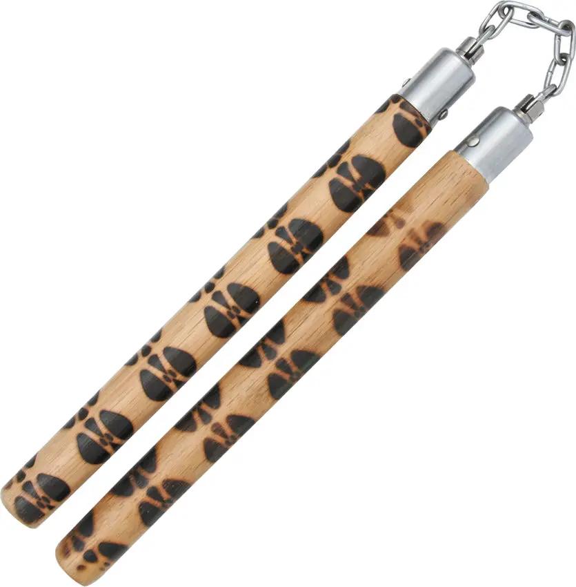 Miscellaneous Nunchucks 1001-RAT - Rattan Wood Construction With Brown Artwork And Chrome Chain by Miscellaneous